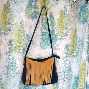 Y2K dark Denim Leather fringe purse